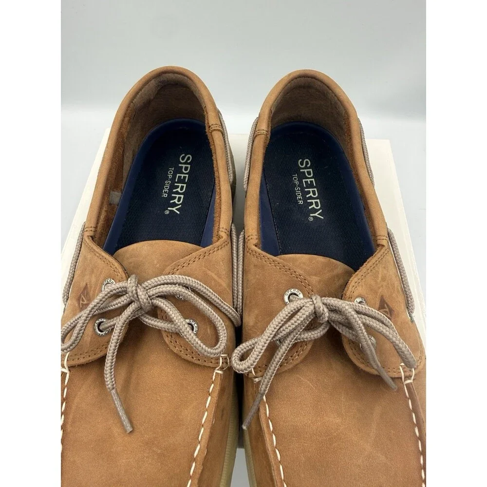 Sperry Top-Sider Intrepid Boat Shoes Tan Leather Men's Size 11.5 2-Eye Lace Up